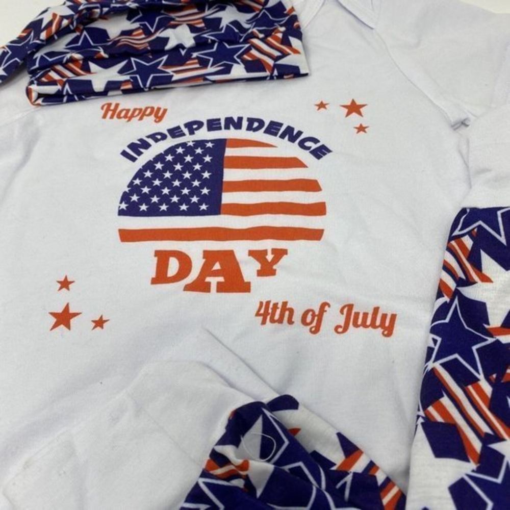 Patriotic 3 Pc Unisex Outfit "Happy Independence Day"‎ Size 2T